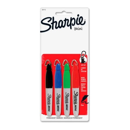 Sandford Ink Sharpie Mini Permanent Marker, Fine, Black/Red/Blue/Green Ink, 4/Set 35113PP
